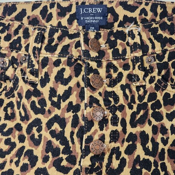 J CREW Factory Womens Size 26 Leopard Print 9" High Rise Button Fly Skinny Jeans - Picture 4 of 9